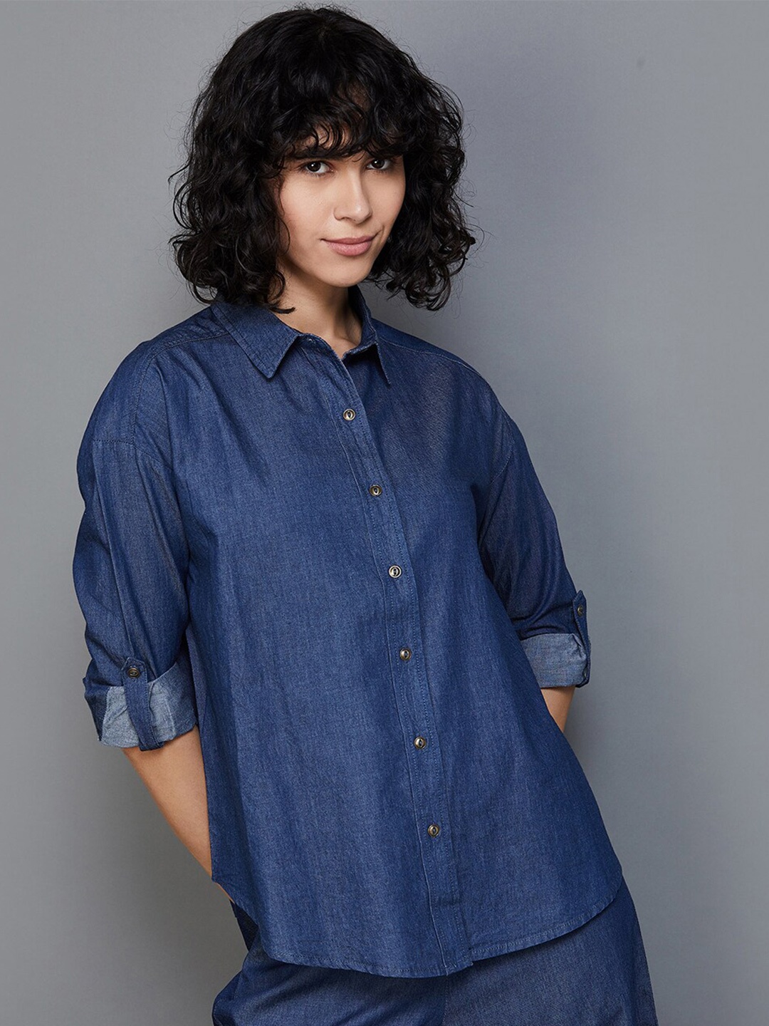 

Colour Me by Melange Embroidered Cotton Casual Shirt, Blue