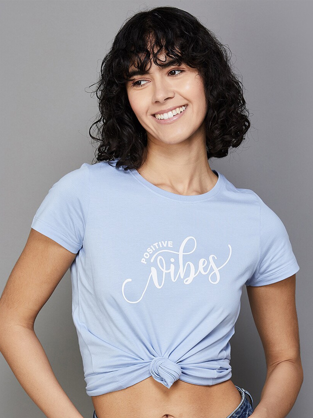 

Fame Forever by Lifestyle Typography Printed Round Neck Pure Cotton Regular T-shirt, Blue