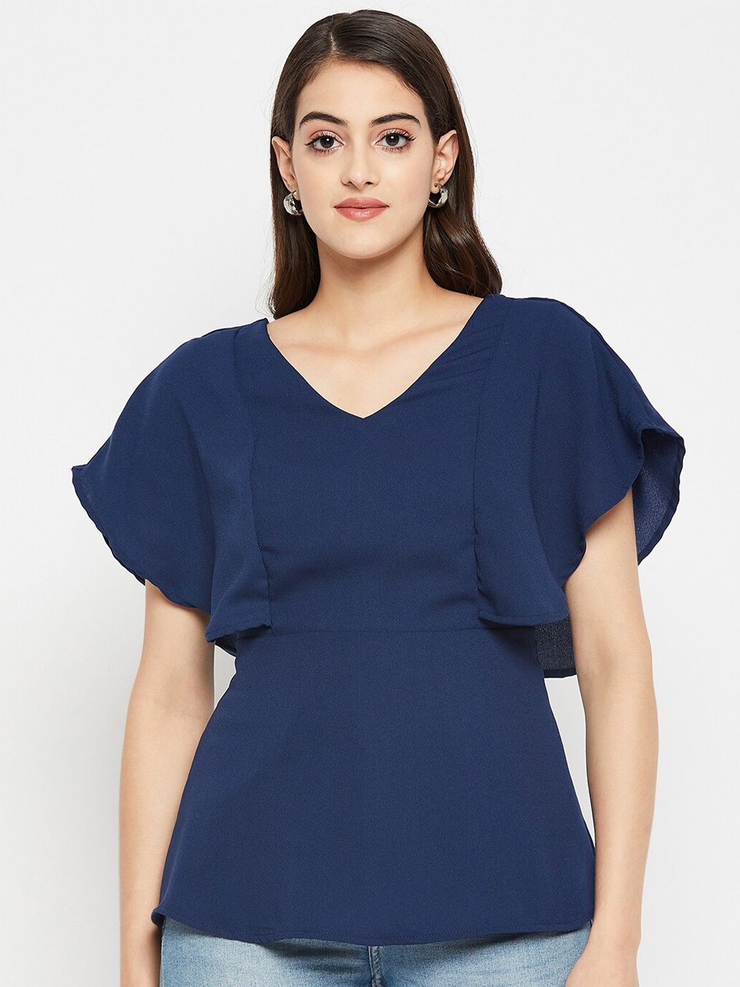 

STYLE BLUSH Cape Sleeve Styled Back Top, Navy blue