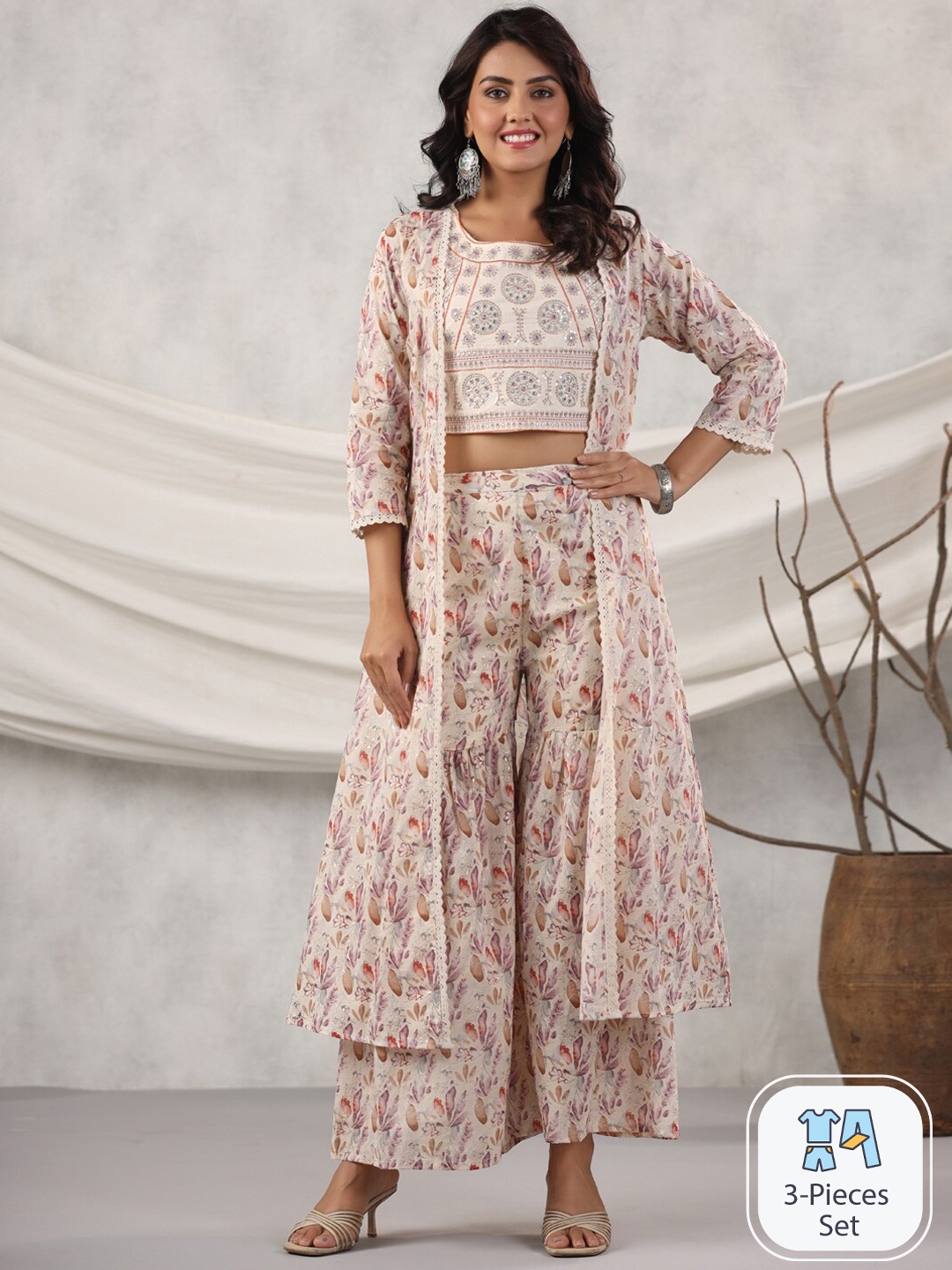 

Readiprint Printed Top with Palazzos With Shrug, Purple
