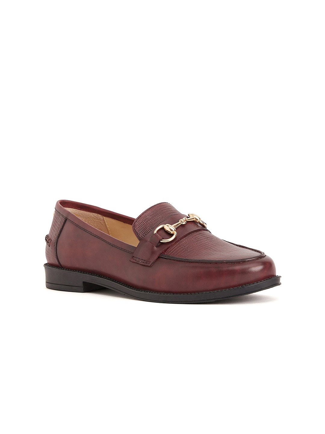 

Peach Flores Women Solid Leather Loafers, Burgundy