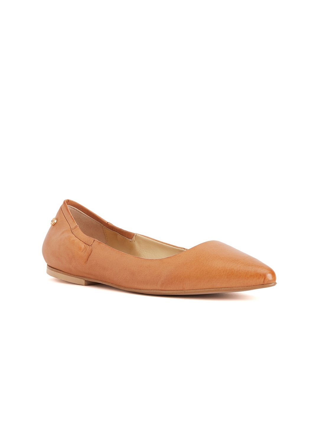 

Peach Flores Women Solid Leather Ballerinas, Tan