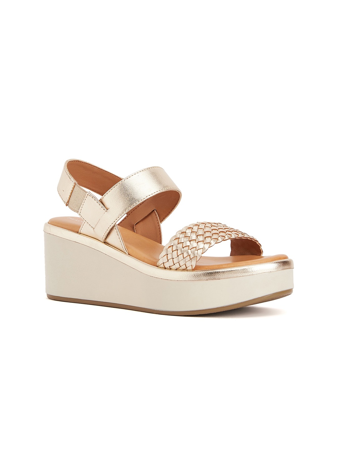 

Peach Flores Textured Leather Wedge Heels, Gold