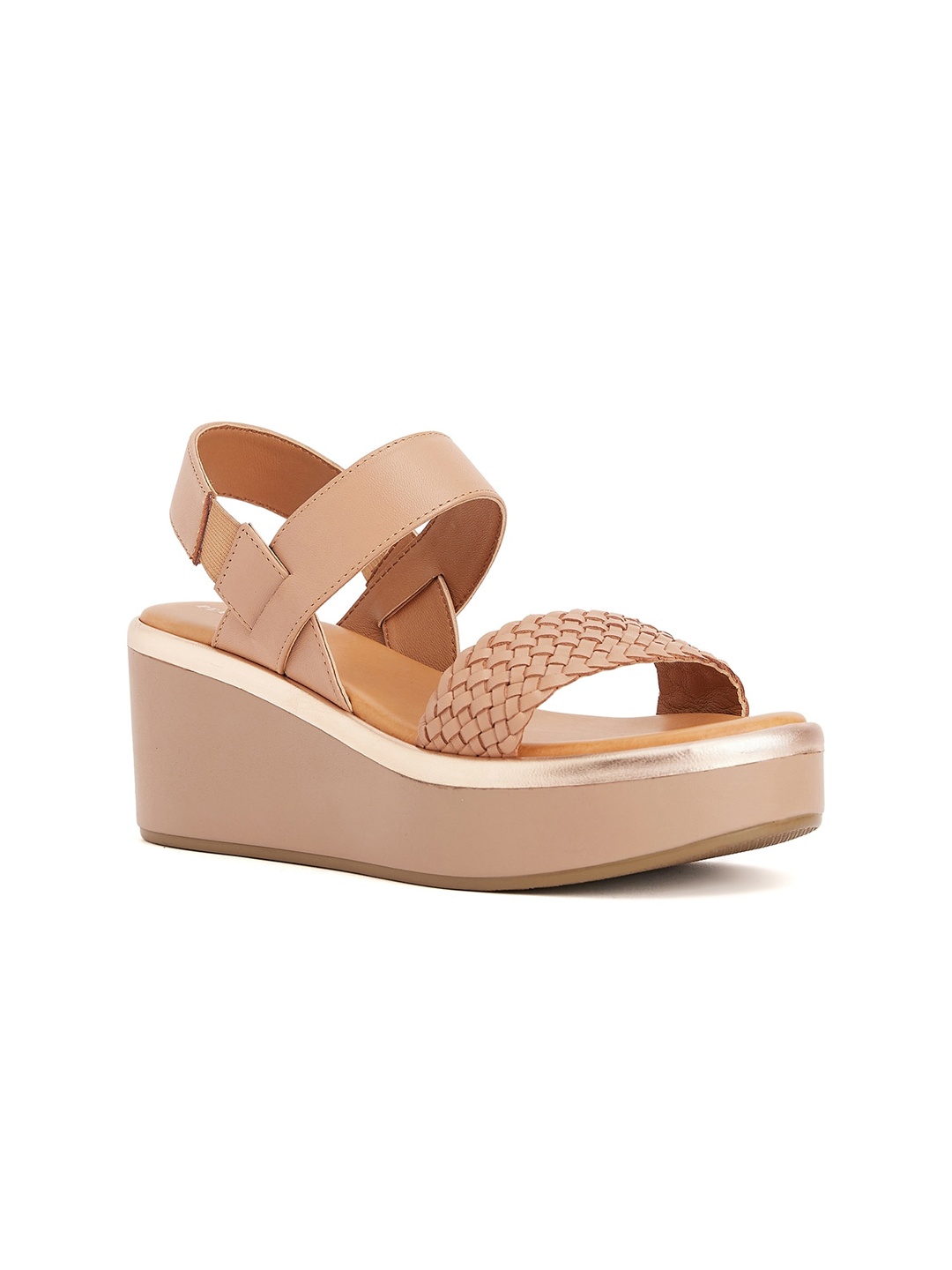 

Peach Flores Textured Leather Wedge Heels, Nude