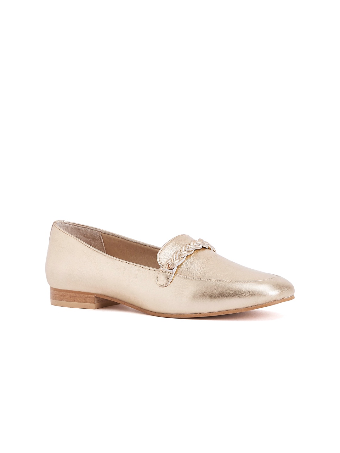 

Peach Flores Women solid Leather Loafers, Gold