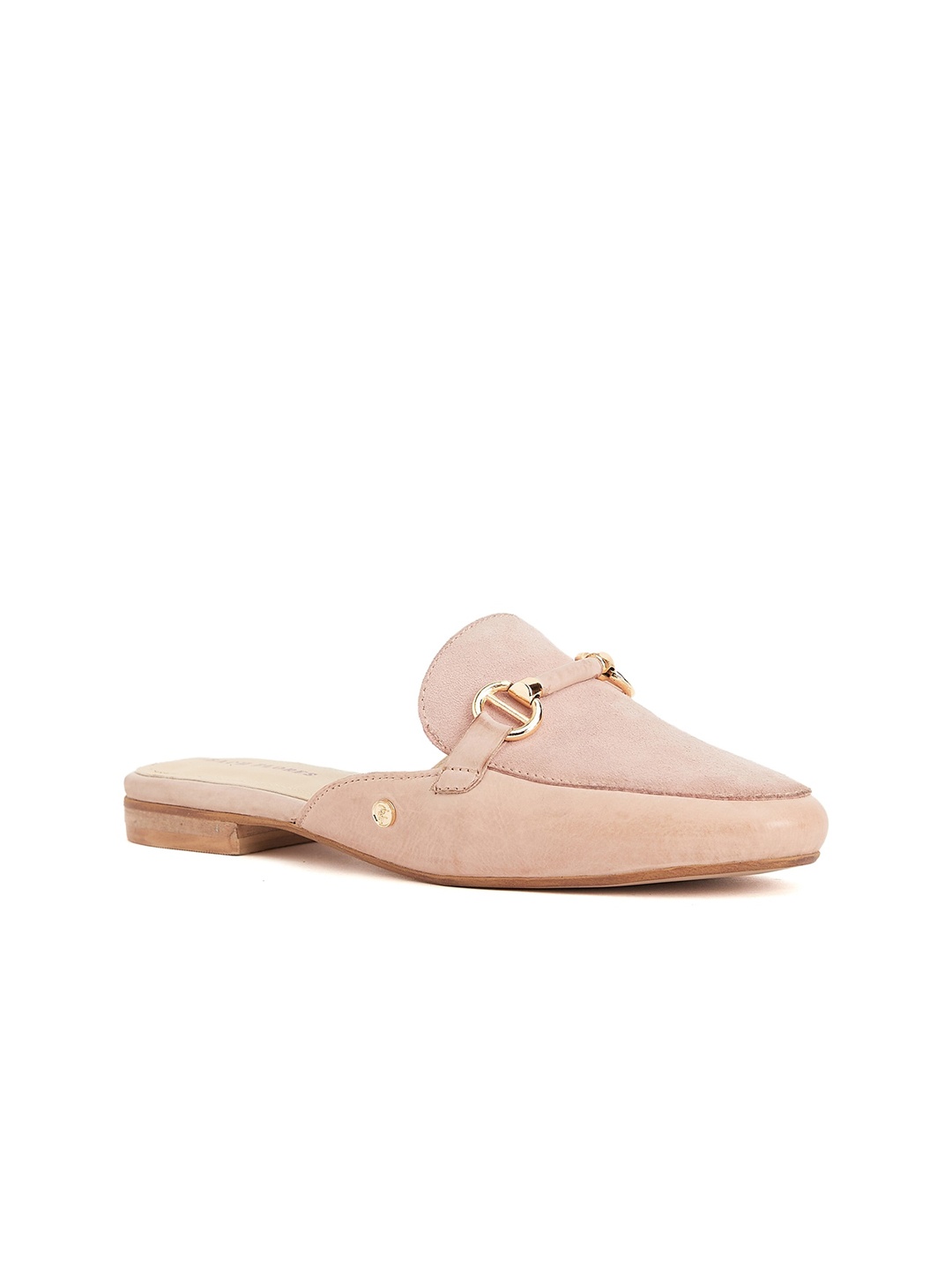 

Peach Flores Women Solid Leather Mules, Nude