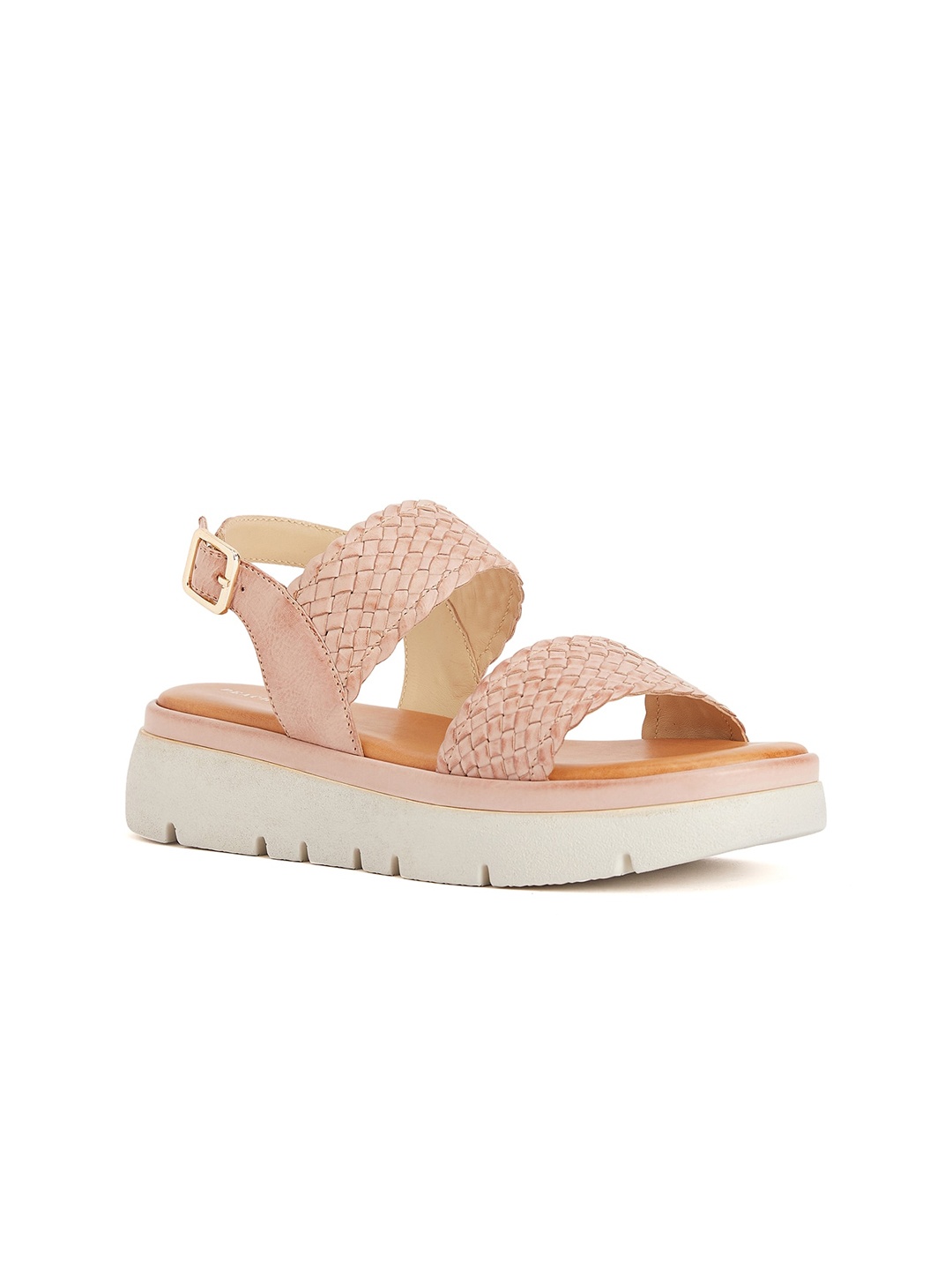 

Peach Flores Women Textured Leather Wedge Heels, Nude