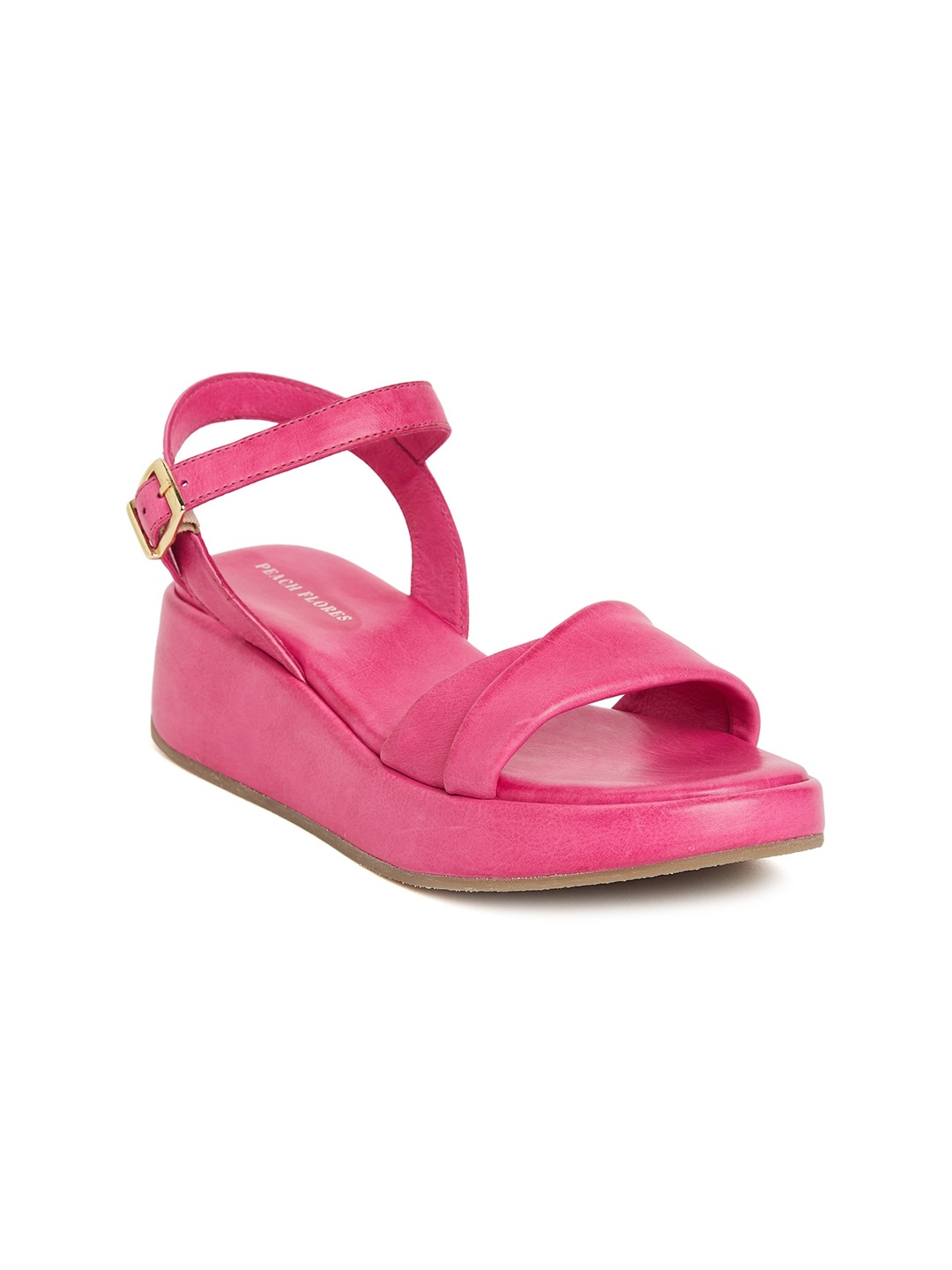 

Peach Flores Leather Wedge Heels, Pink