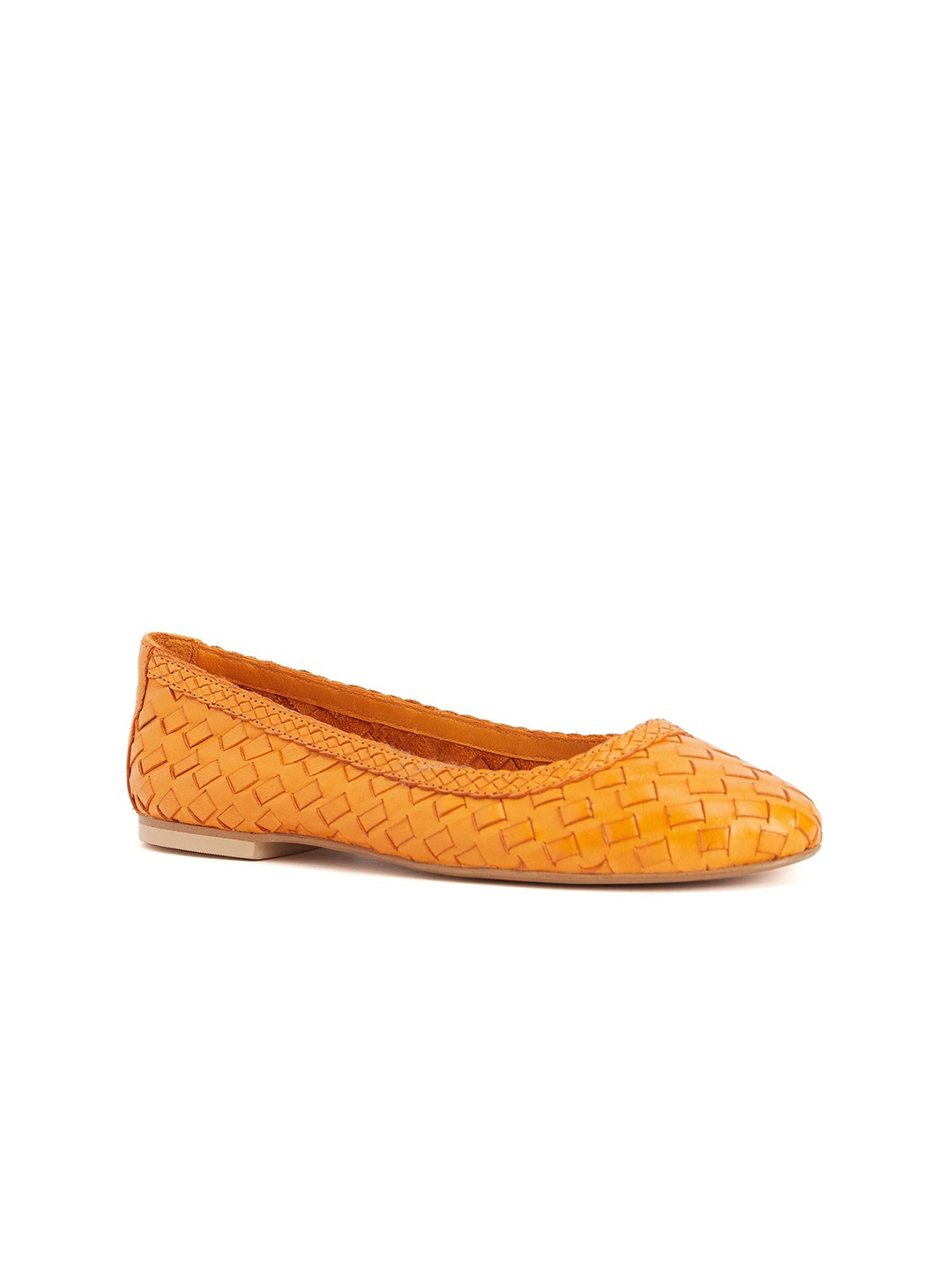 

Peach Flores Textured Leather Ballerinas, Orange