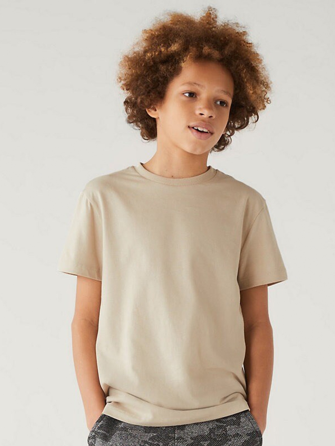 

Marks & Spencer Boys Drop-Shoulder Sleeves Cotton T-shirt, Beige