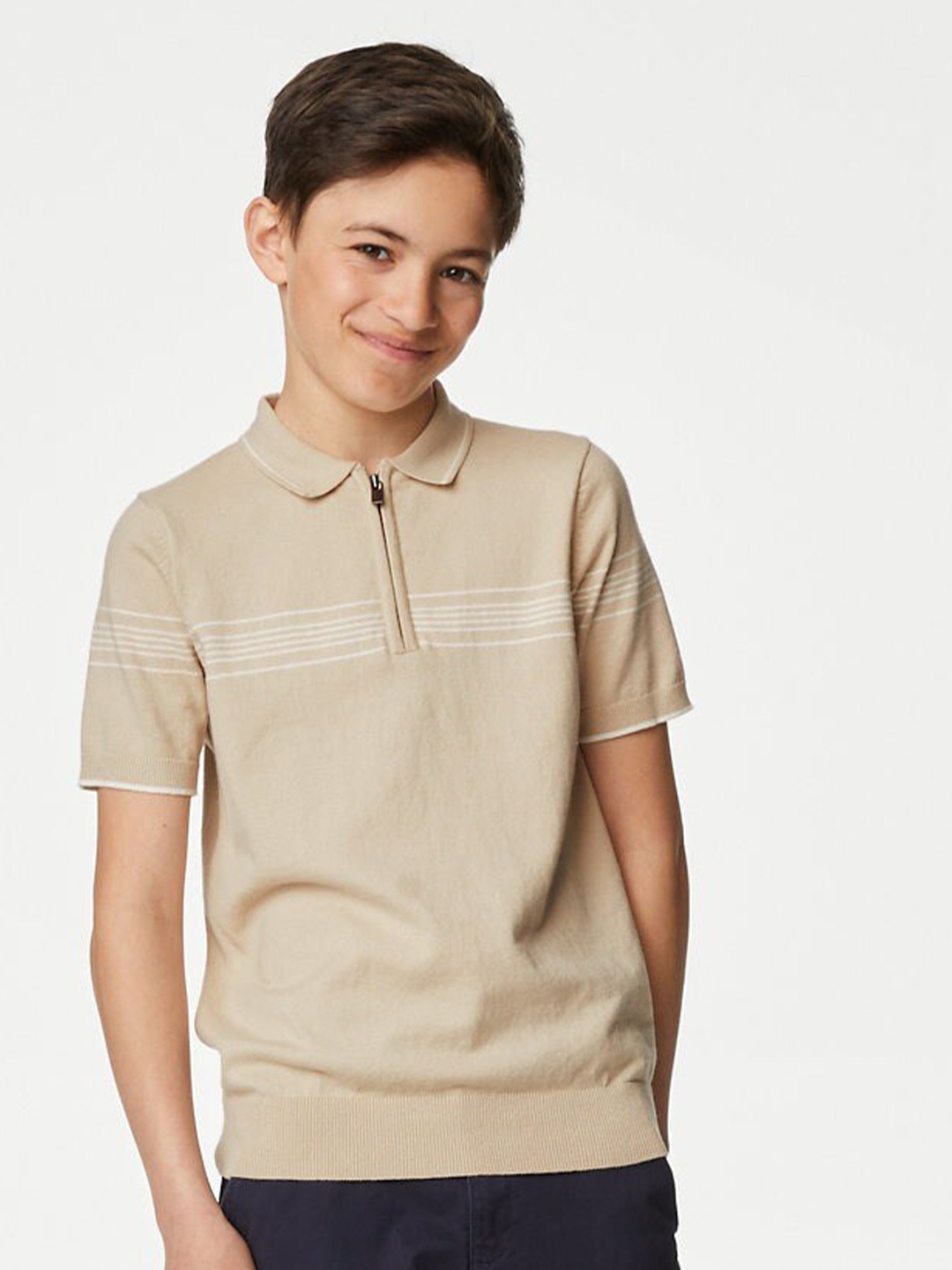 

Marks & Spencer Boys Striped Polo collar T-shirt, Beige