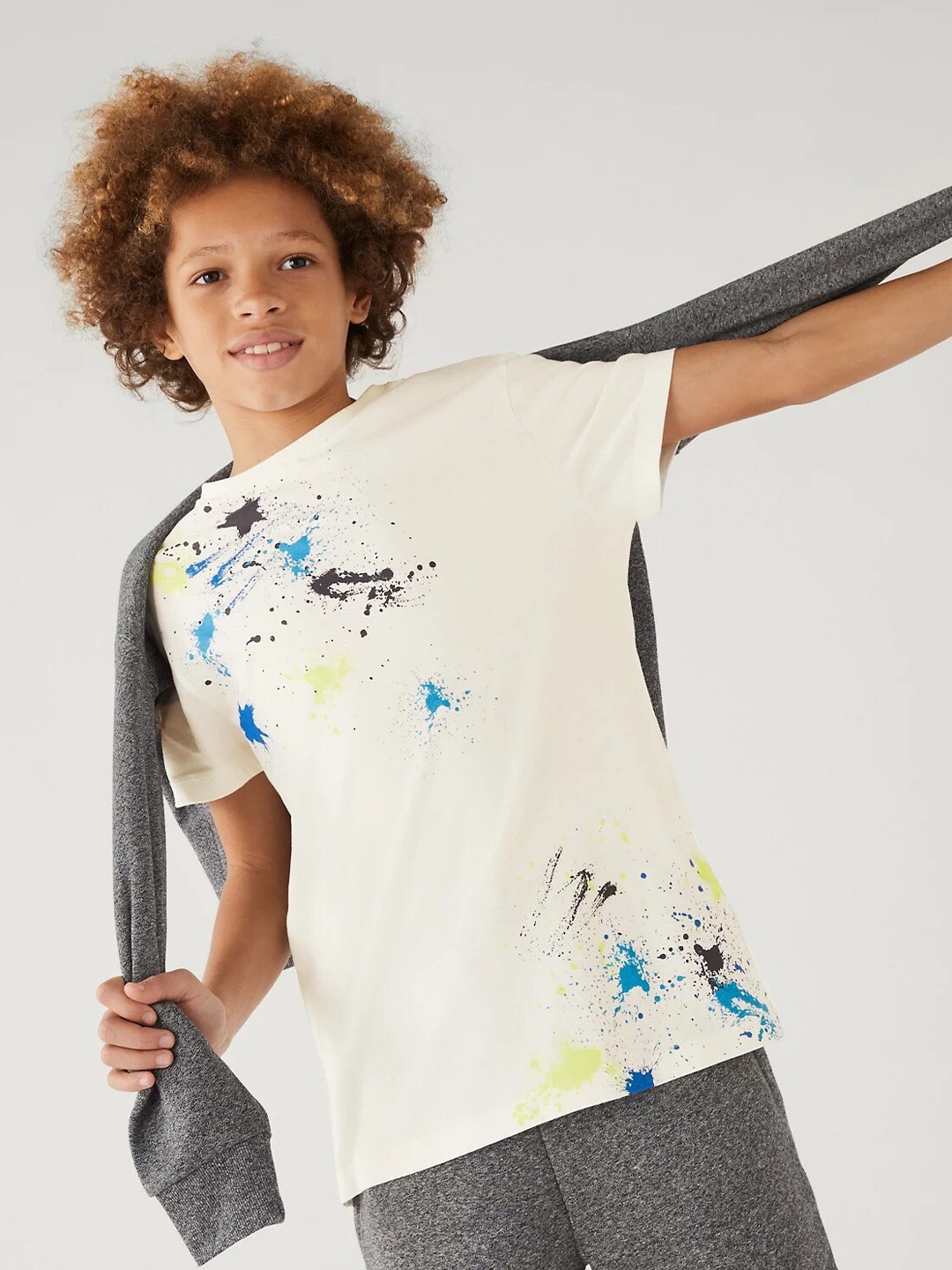 

Marks & Spencer Boys Abstract Printed Round Neck Cotton Regular T-shirt, White