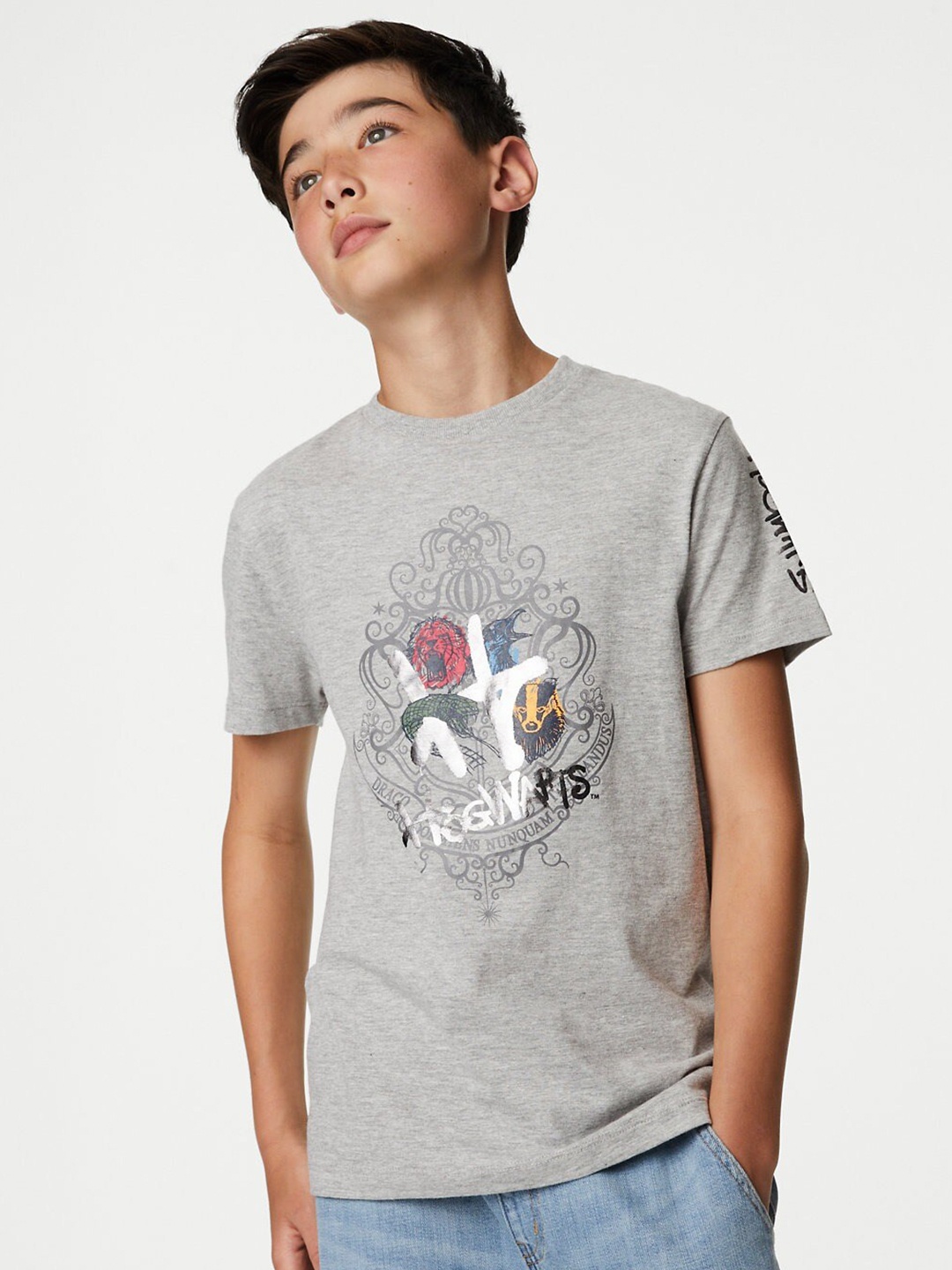 

Marks & Spencer Boys Graphic Printed Cotton T-shirt, Grey