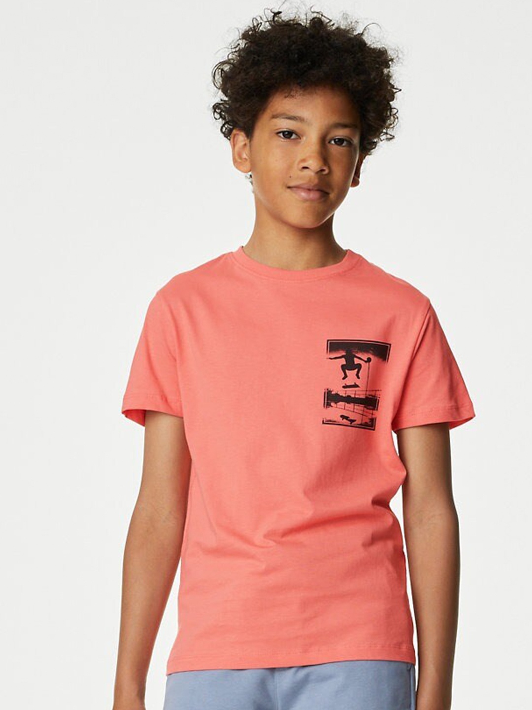 Marks & Spencer Boys Graphic Printed Cotton T-shirt, Pink