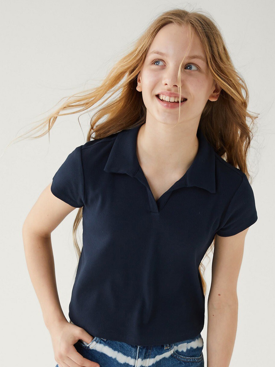 

Marks & Spencer Girls Polo Collar Cotton T-shirt, Navy blue