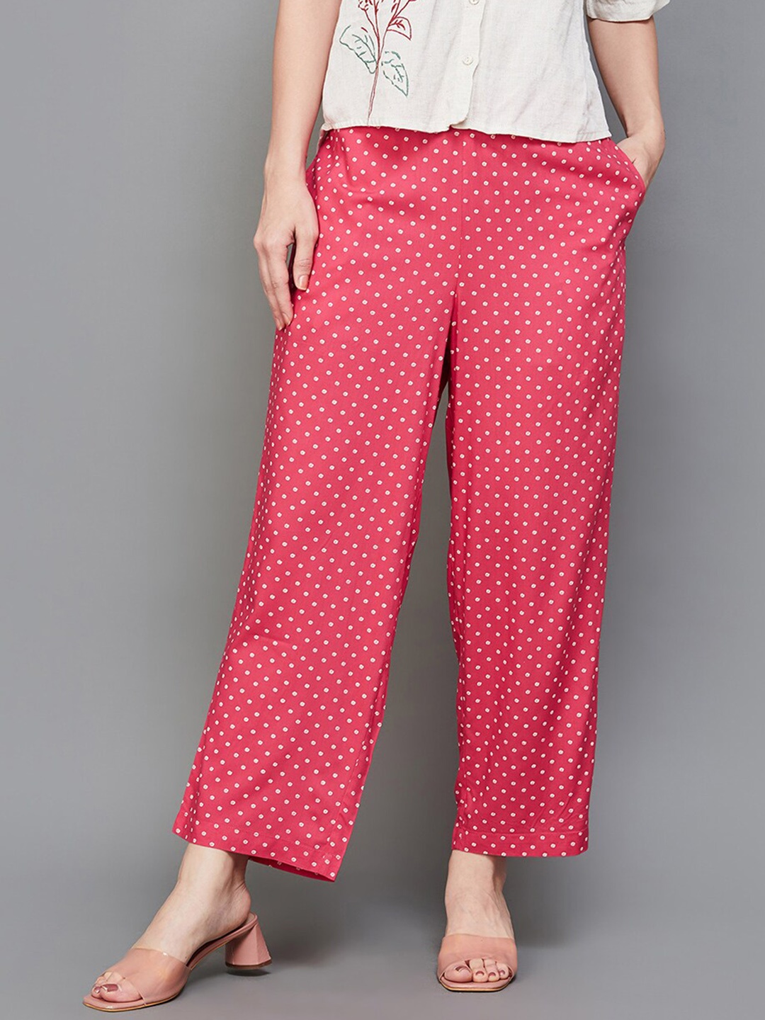 

Melange by Lifestyle Women Polka Dot Printed Mid-Rise Trousers, Pink