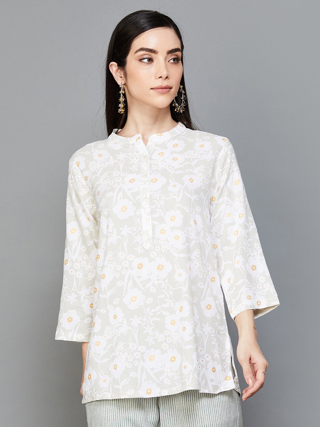 

Melange by Lifestyle Floral Printed Straight Kurti, Grey