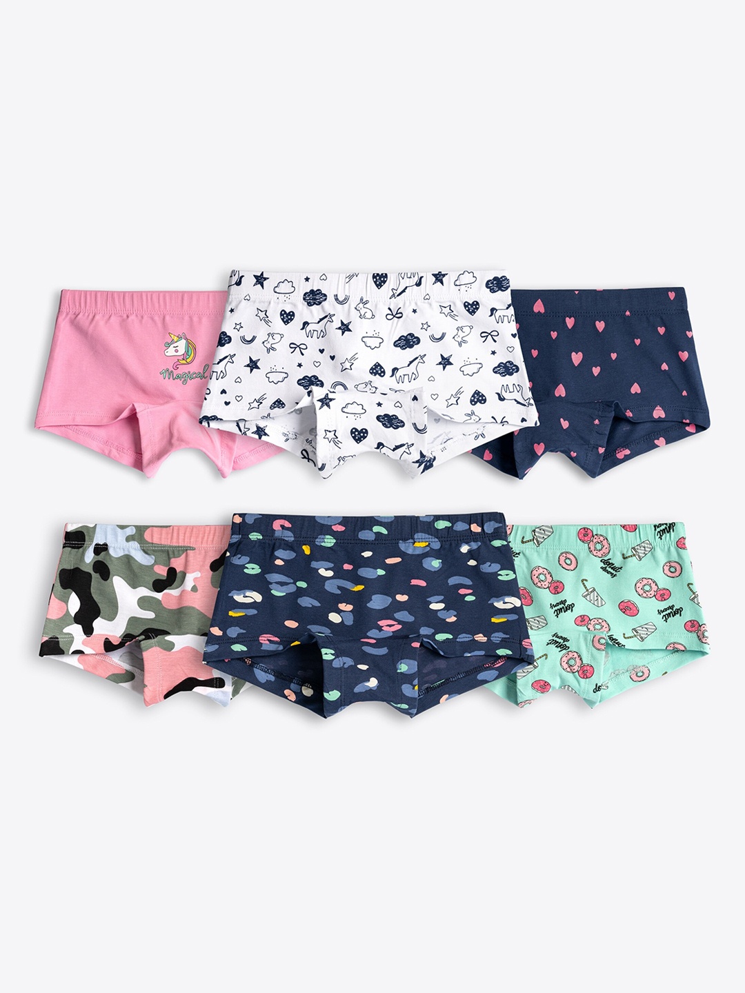 

ariel Girls Pack of 6 Printed Boy Shorts Briefs, Assorted