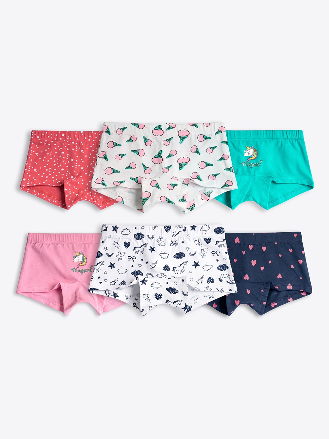 

ariel Girls Pack of 6 Printed Boy Shorts Briefs, Assorted