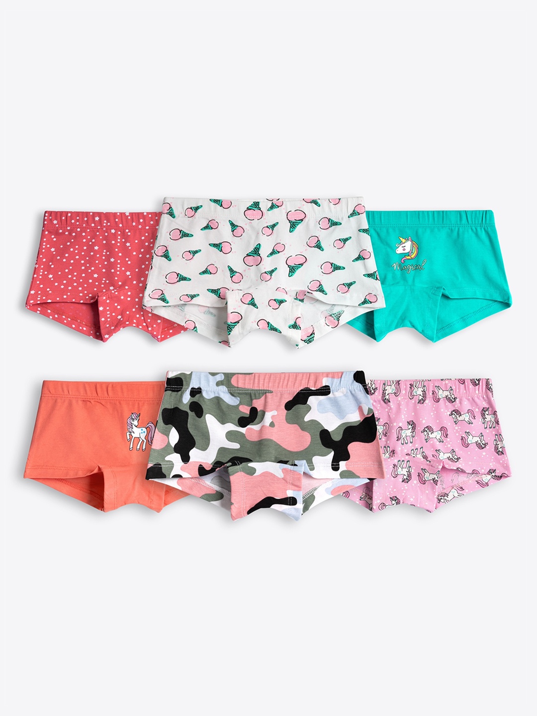 

ariel Girls Pack of 6 Assorted Printed Boy Shorts Briefs