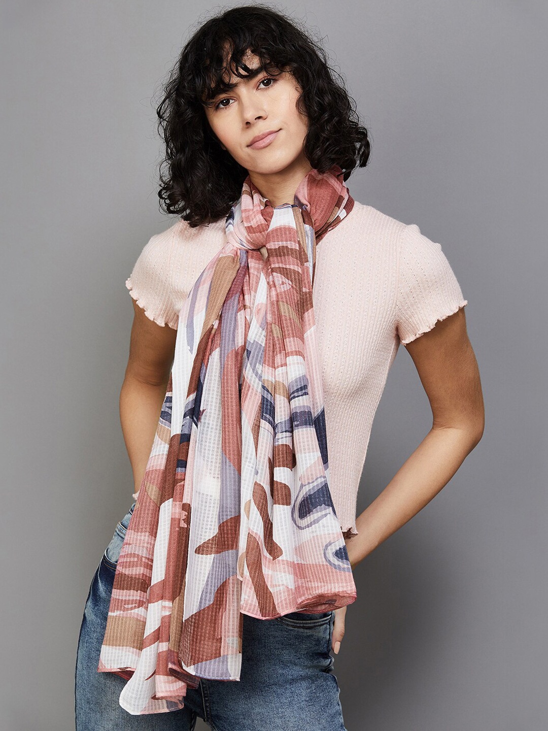 

Ginger by Lifestyle Abstract Printed Stole, Pink