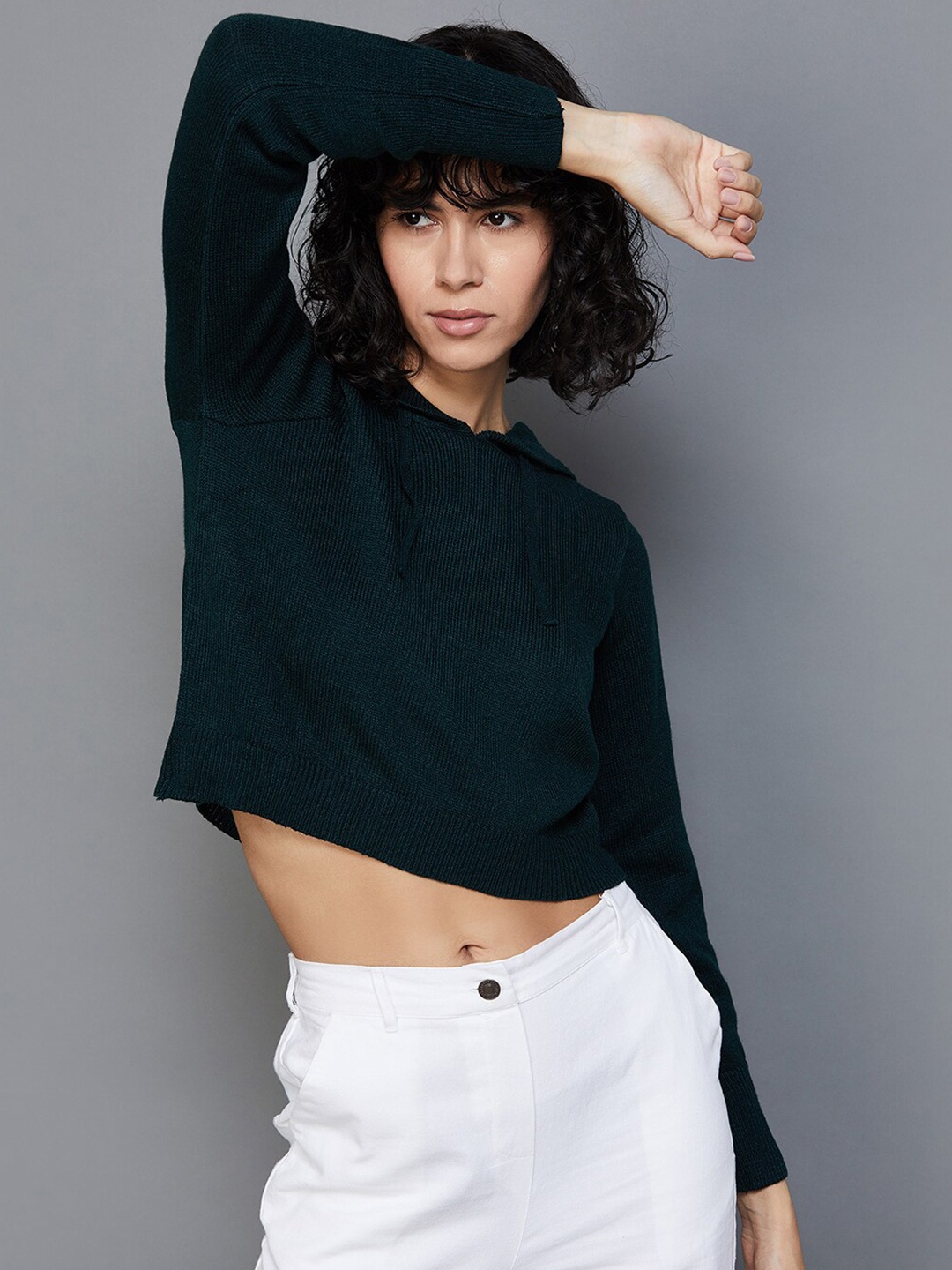 

Ginger by Lifestyle Ribbed Hooded Crop Pullover Sweatshirt, Green
