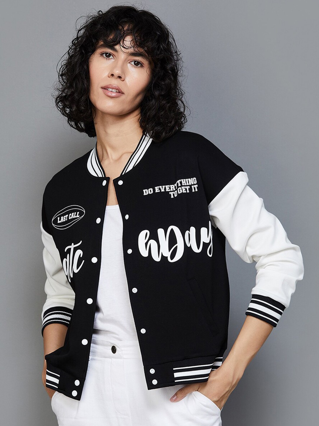

Ginger by Lifestyle Typography Printed Cotton Bomber Jacket, Black