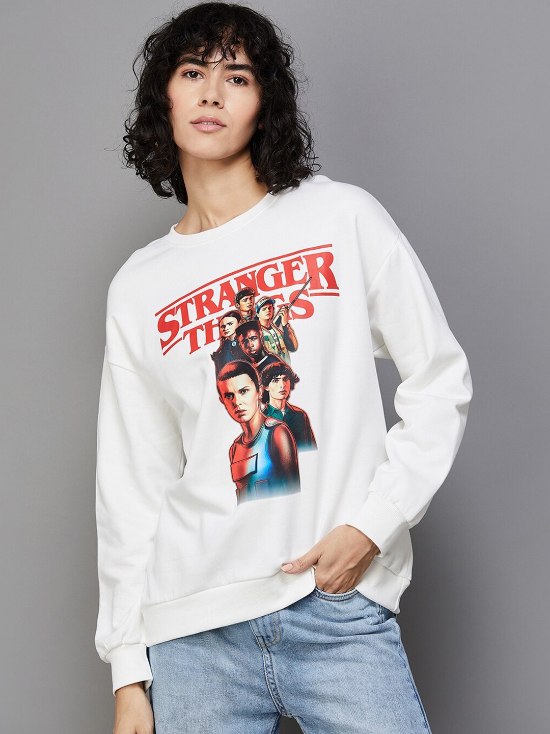 

Ginger by Lifestyle Graphic Stranger Things Pure Cotton Pullover Sweatshirt, White