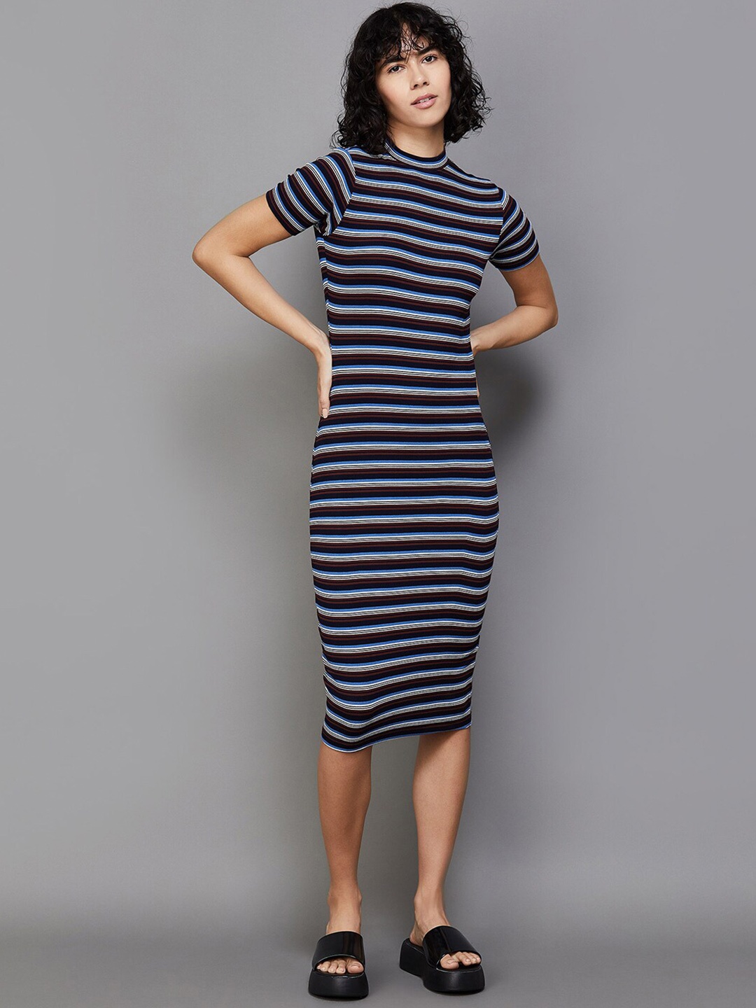 

Ginger by Lifestyle Striped Round Neck T-shirt Dress, Blue