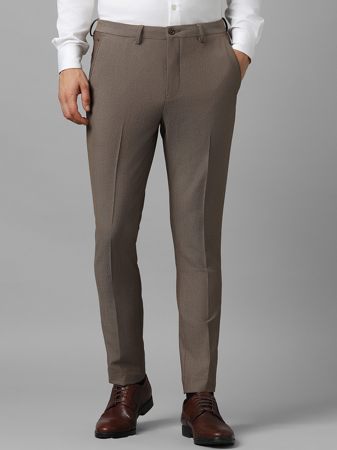 

Louis Philippe Men Slim Fit Mid-Rise Formal Trousers, Brown