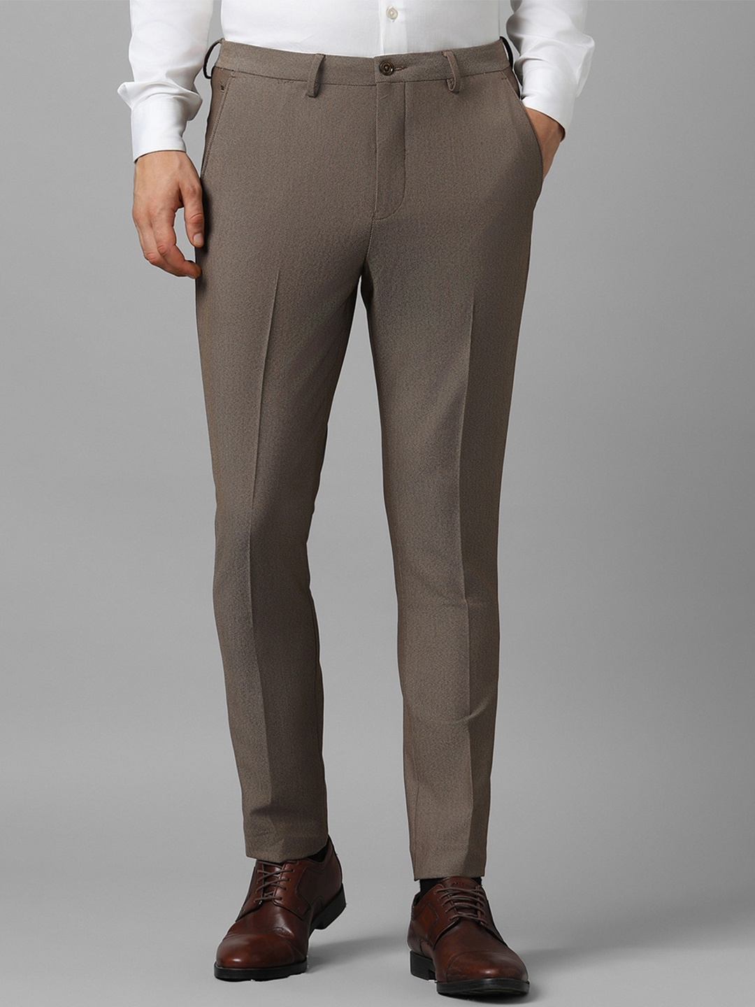 

Louis Philippe Men Slim Fit Mid-Rise Formal Trousers, Brown