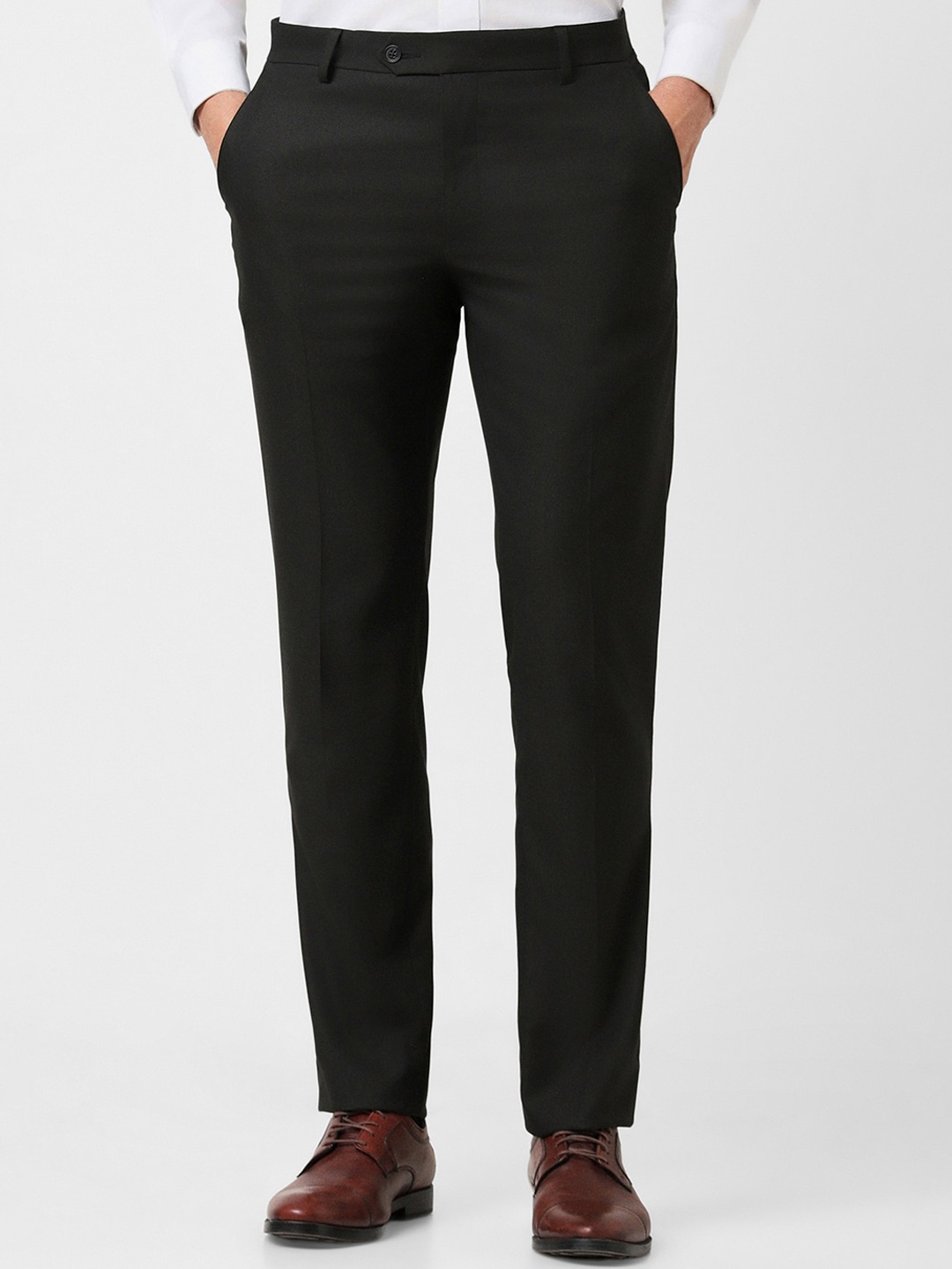 

Van Heusen Men Plain Flat-Front Slim Fit Formal Trousers, Black