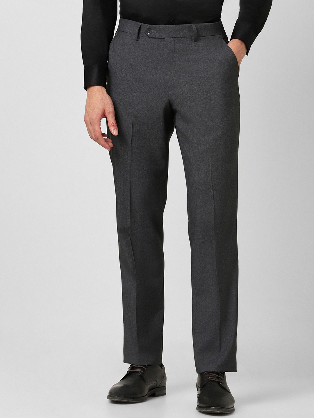

Van Heusen Men Plain Flat-Front Formal Trousers, Grey