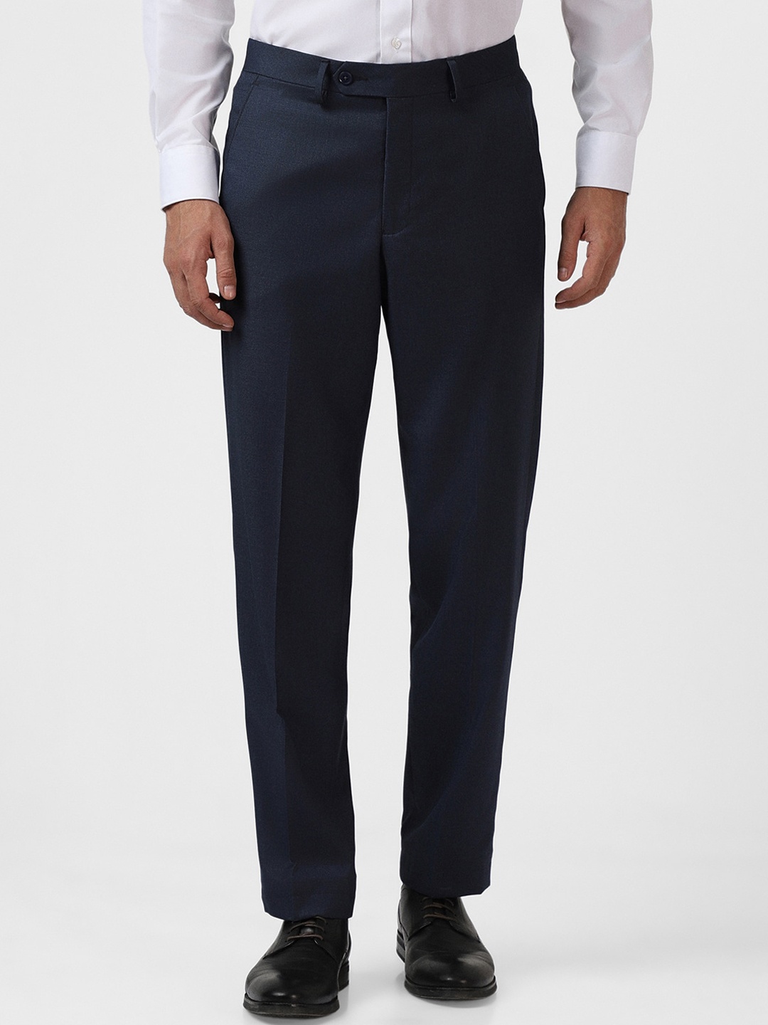 

Van Heusen Men Plain Flat-Front Formal Trousers, Navy blue