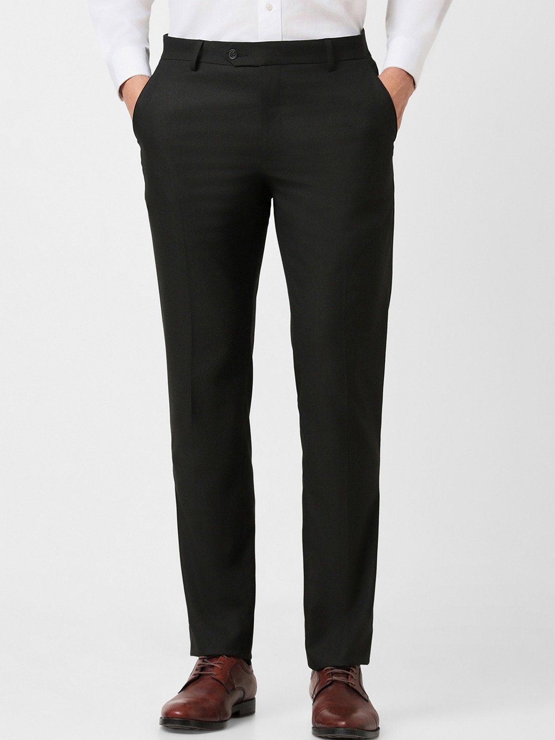 

Van Heusen Men Plain Flat-Front Slim Fit Formal Trousers, Black