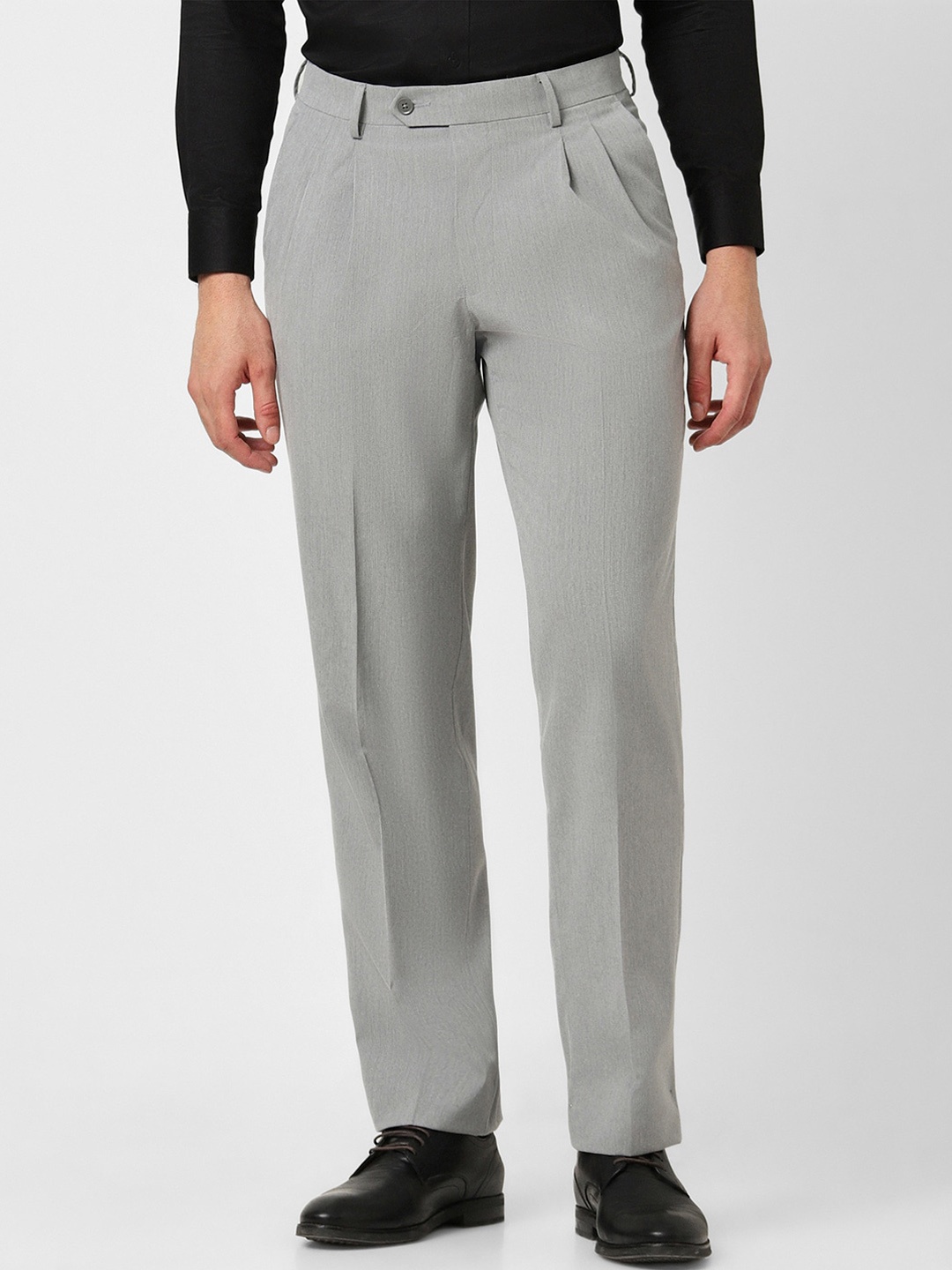 

Van Heusen Men Plain Flat-Front Formal Trousers, Grey