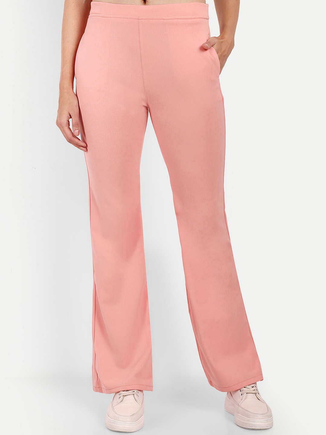 

BROADSTAR Women Relaxed Flared High-Rise Easy Wash Bootcut Trousers, Peach