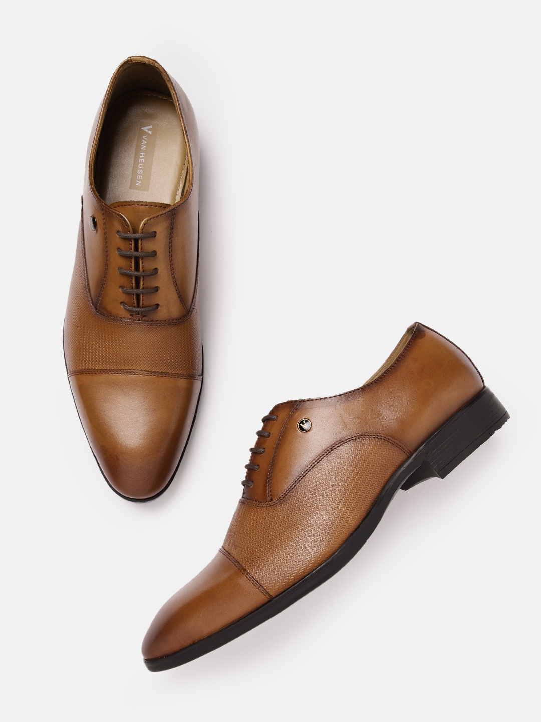 

Van Heusen Men Leather Textured Formal Oxford Shoe, Tan