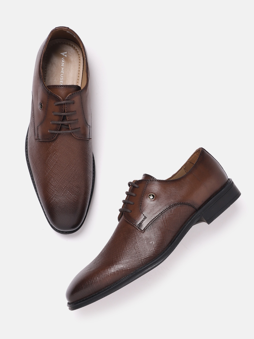 

Van Heusen Men Textured Leather Formal Derbys, Brown
