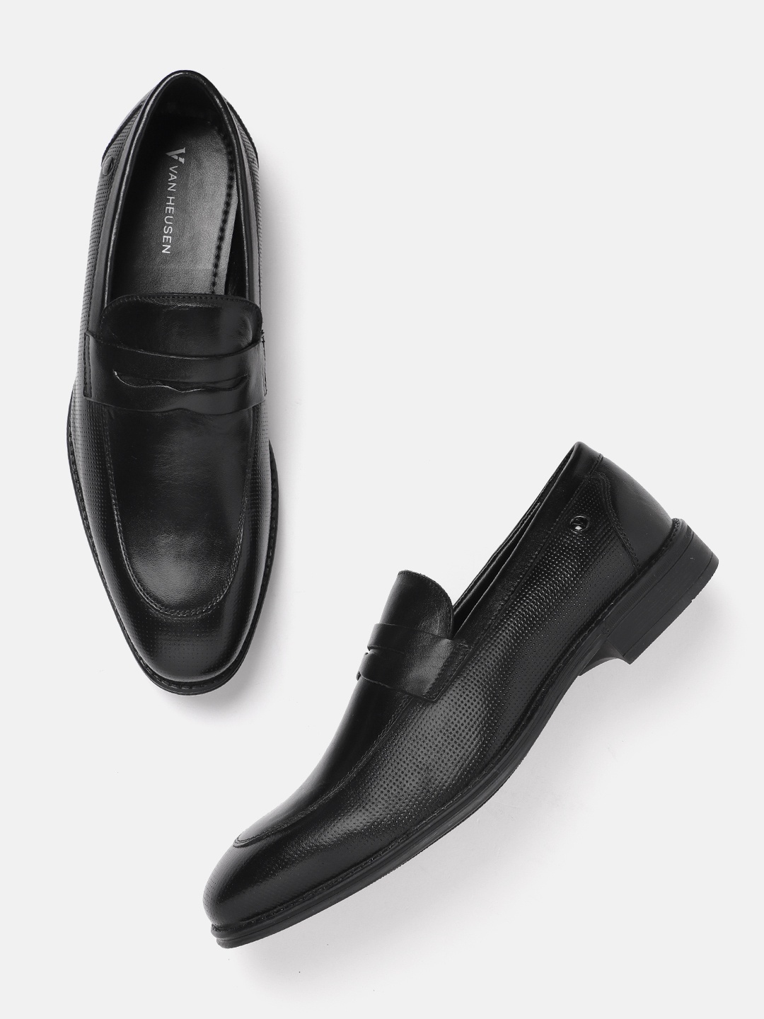 

Van Heusen Men Leather Textured Formal Loafers, Black