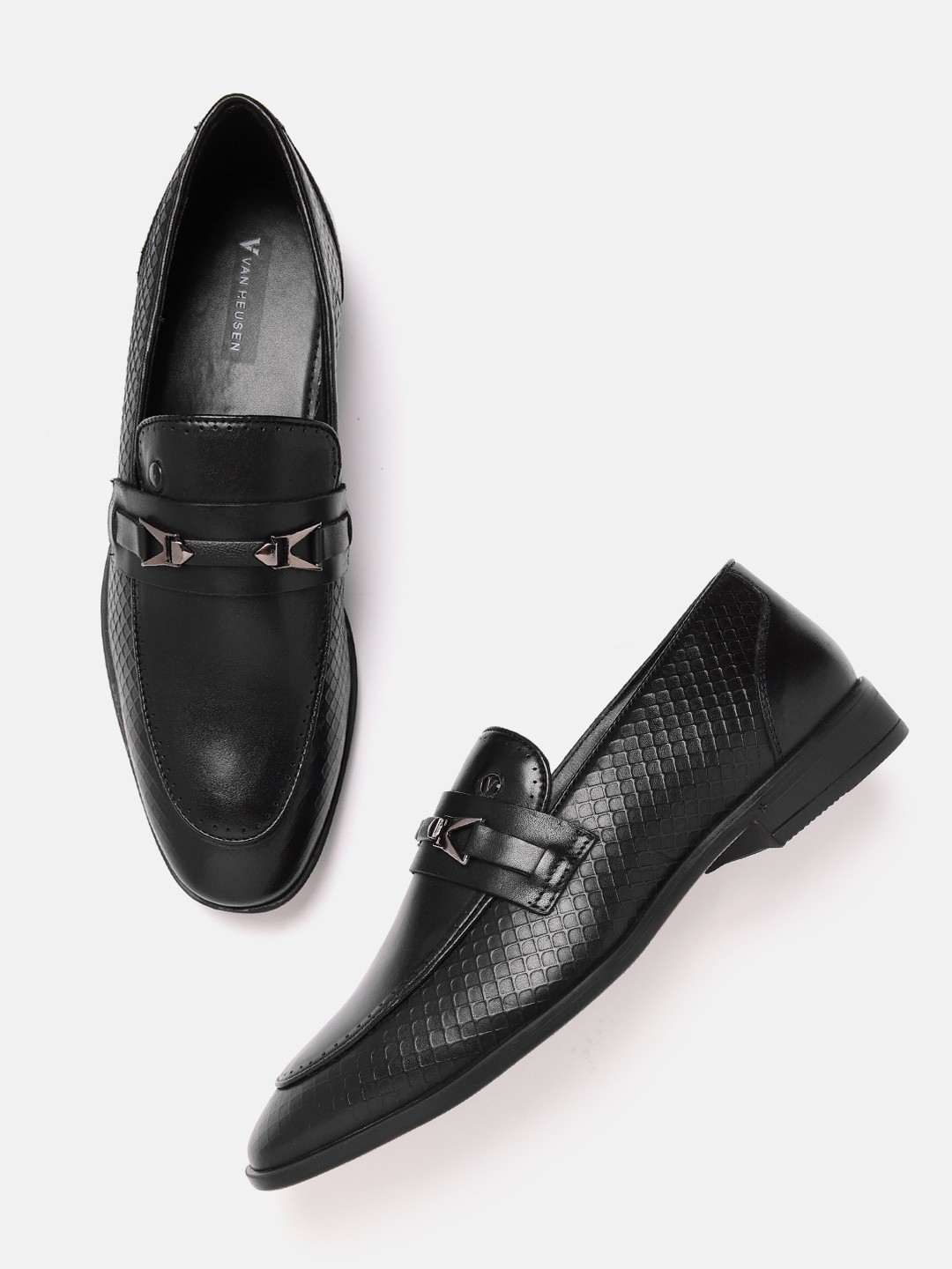 

Van Heusen Men Leather Textured Formal Loafers, Black