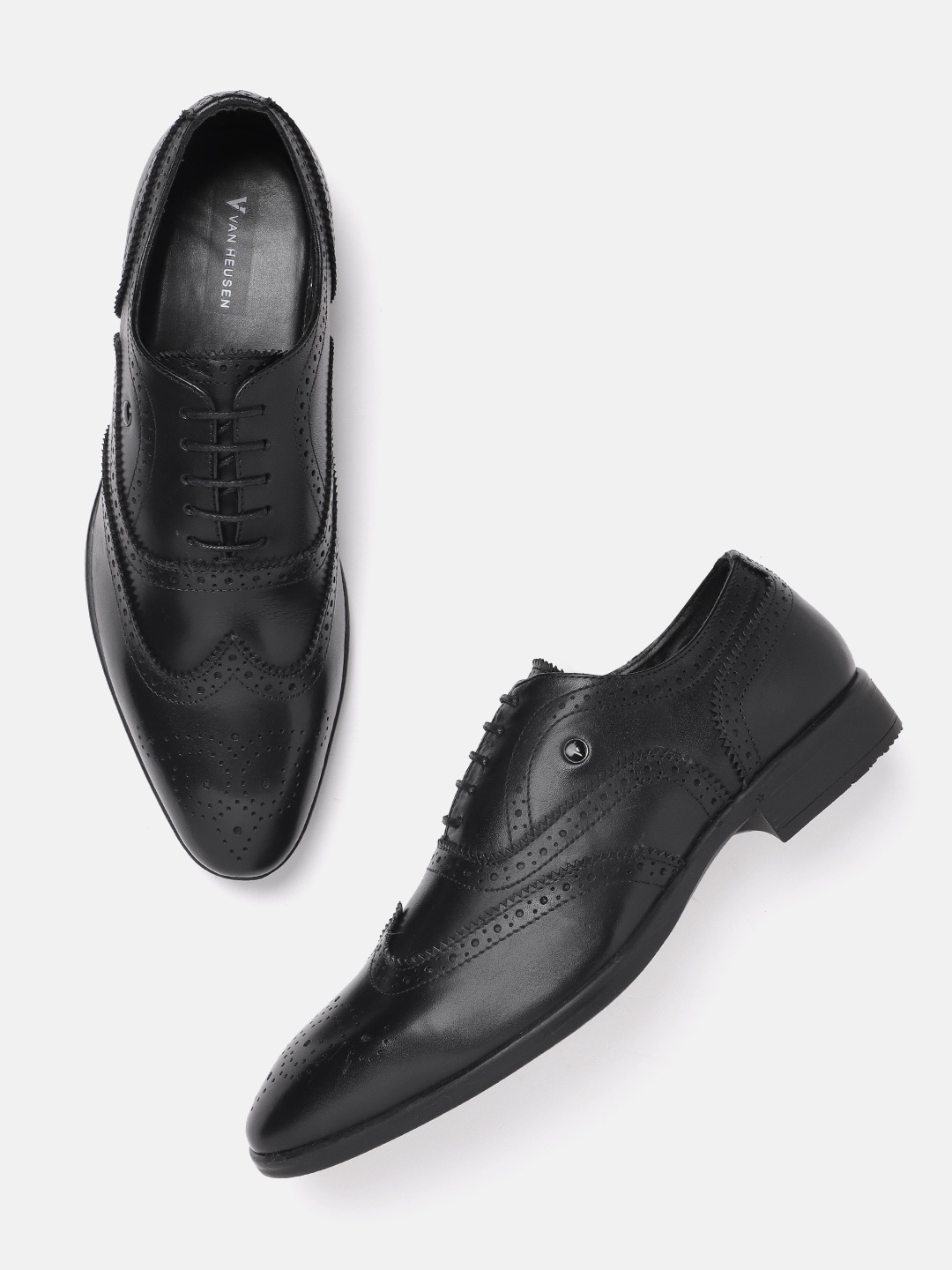 

Van Heusen Men Perforated Leather Formal Brogues, Black