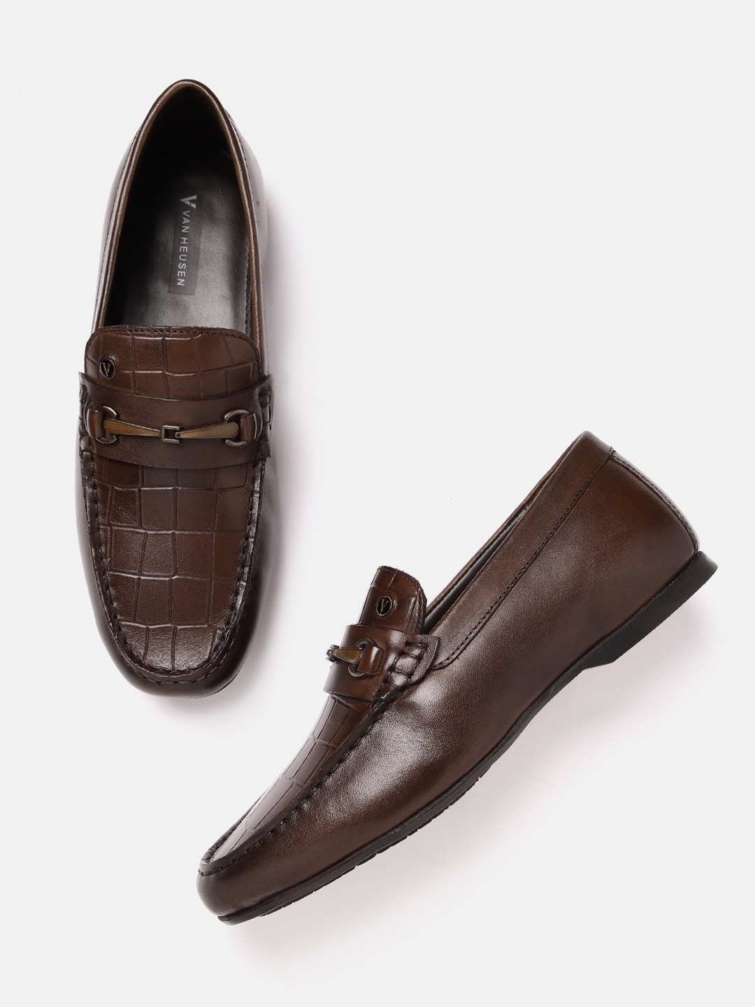 

Van Heusen Men Leather Textured Loafers, Coffee brown