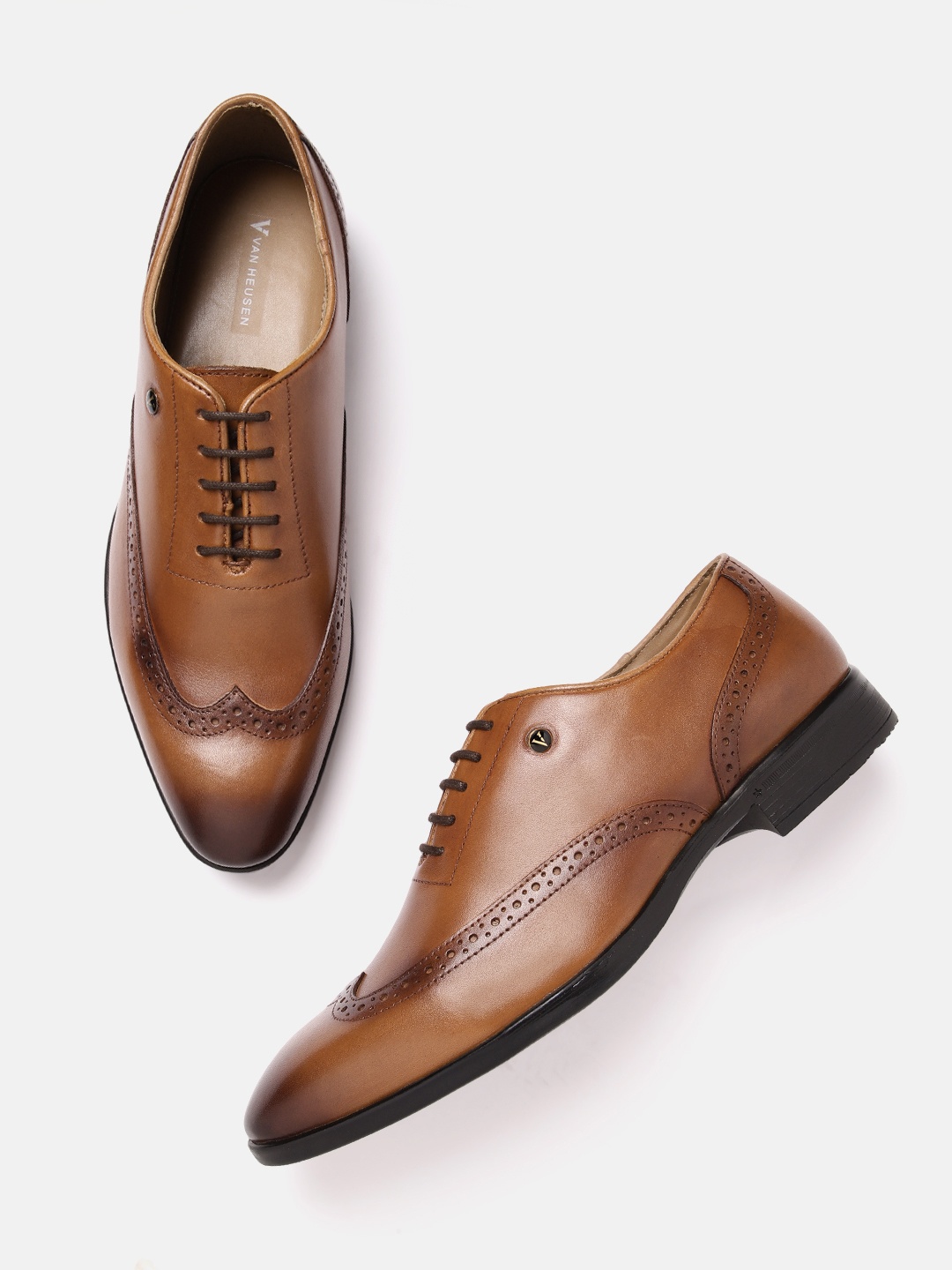 

Van Heusen Men Leather Formal Oxfords with Brogue Detail, Tan