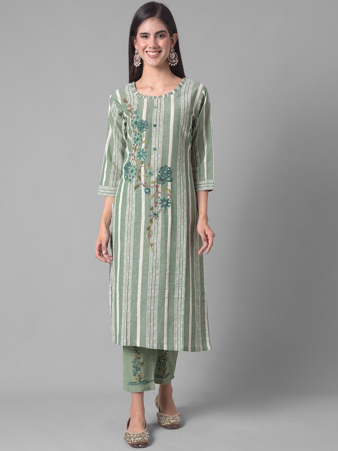 

Dollar Missy Floral Embroidered Straight Kurta With Trousers, Green