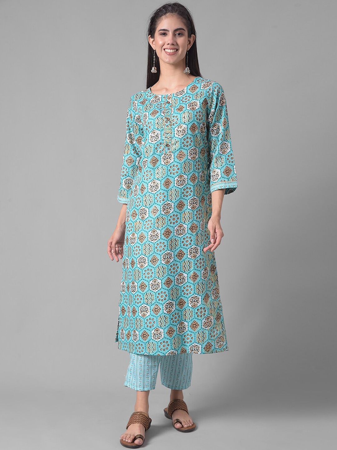 

Dollar Missy Ethnic Motifs Printed Regular Kurta with Trousers, Blue