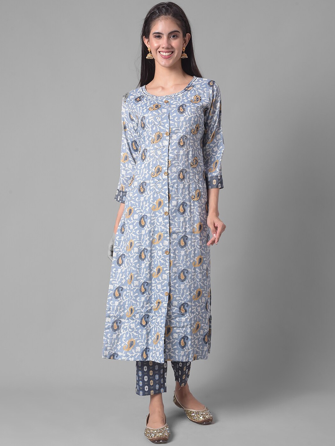 

Dollar Missy Paisley Printed Regular Sequinned Kurta With Trousers, Blue