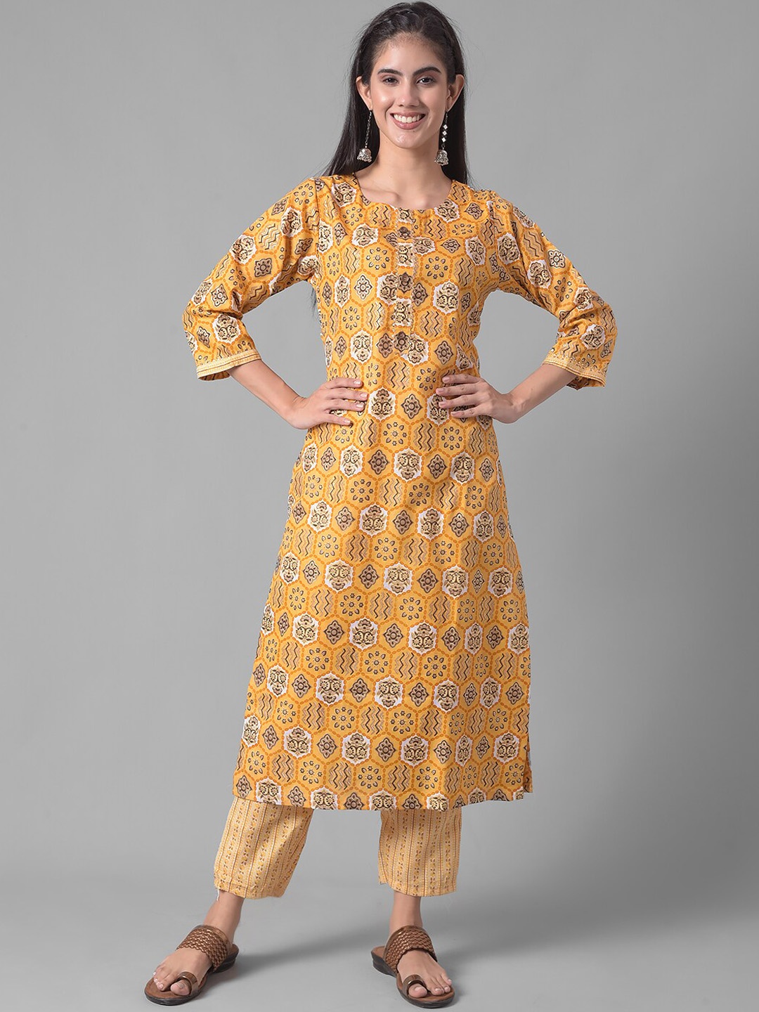 

Dollar Missy Ethnic Motifs Printed Kurta With Trousers, Yellow