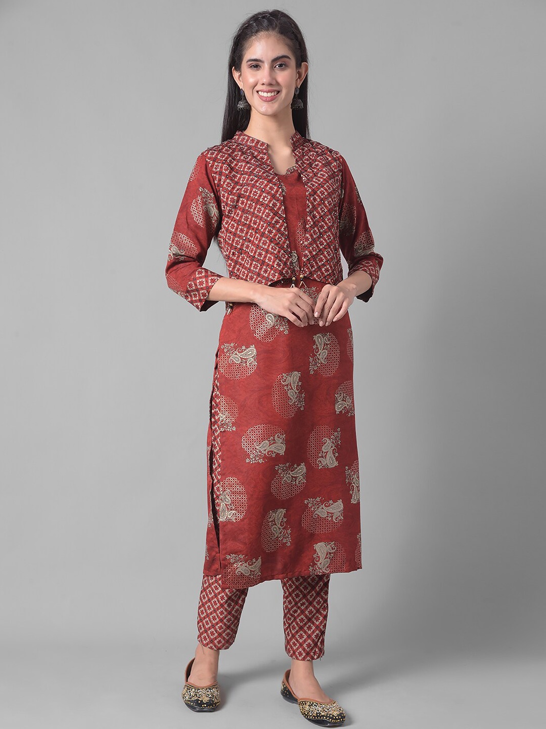 

Dollar Missy Ethnic Motifs Printed Kurta With Trousers, Red