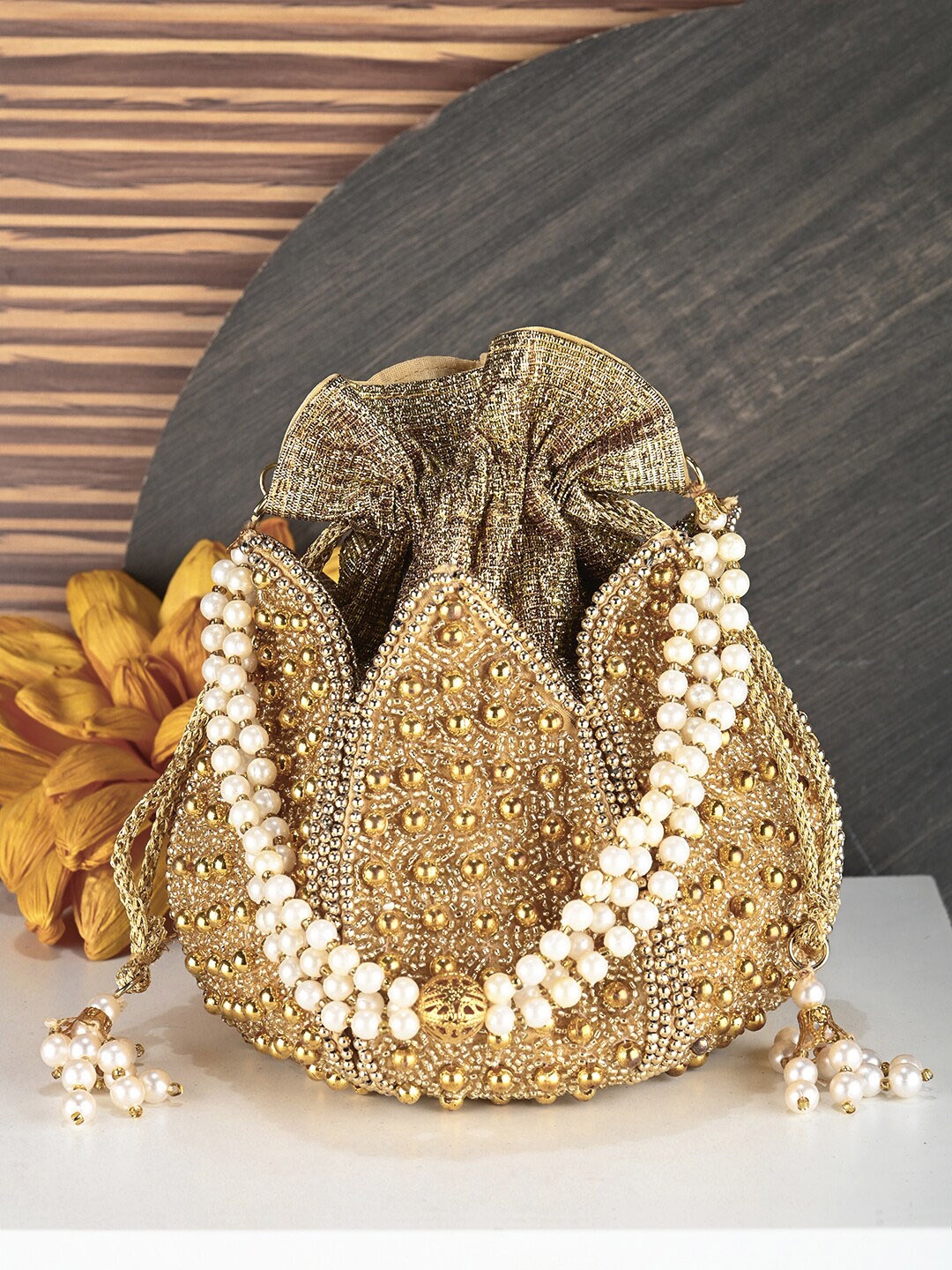 

gaura pakhi Embellished Potli Clutch, Beige